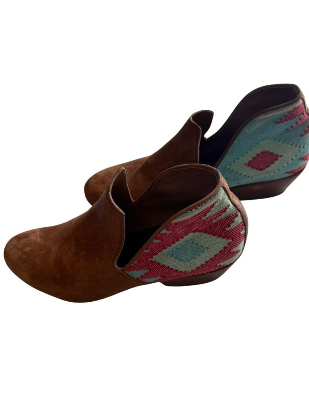 Women’s Brown Suede Ankle Booties with Turquoise & Pink Accent